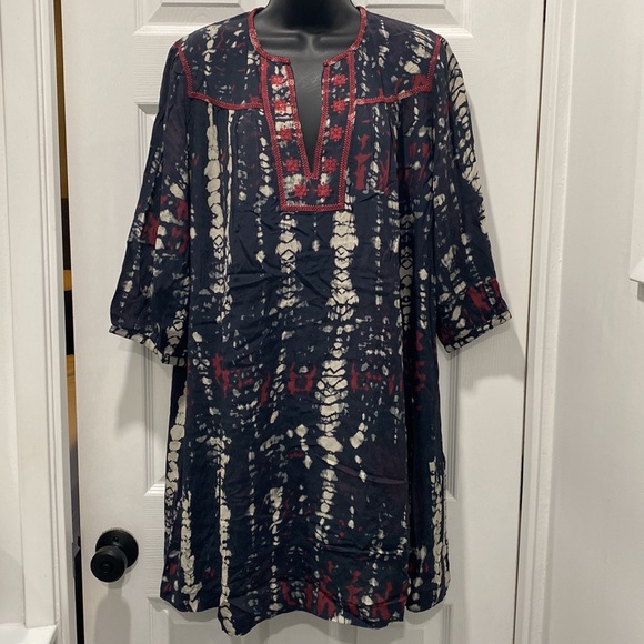 ba&sh Ilda Tye Dye Dress Navy with Red trim adorable style roomy fit - Picture 2 of 13
